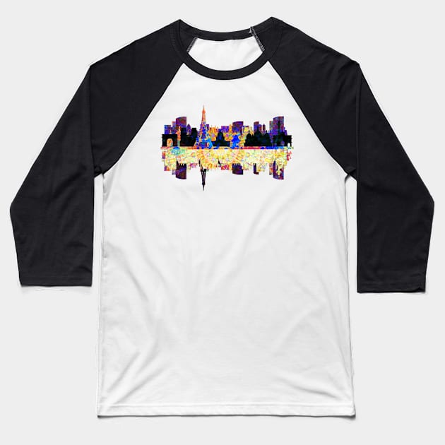 Paris France, City Skyline Baseball T-Shirt by crunchysqueak